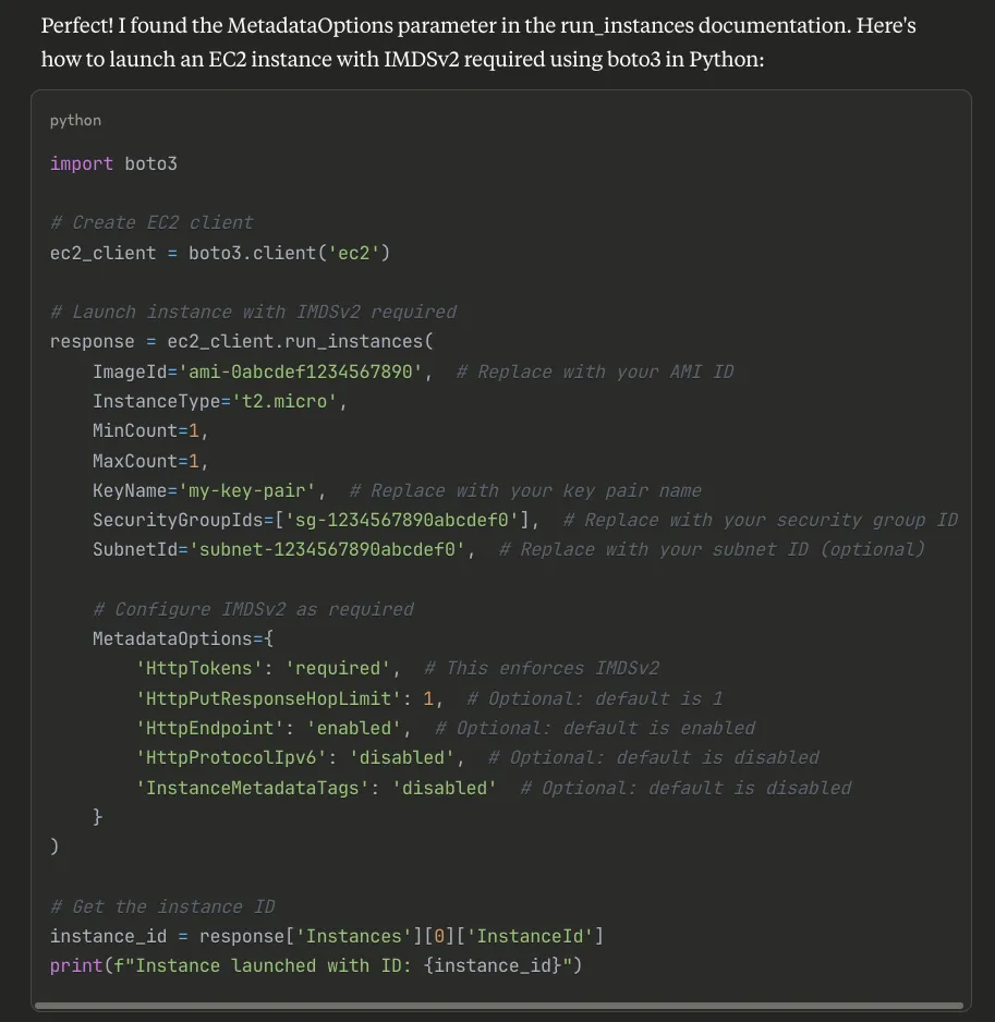 Claude Desktop result with correct IMDSv2 implementation